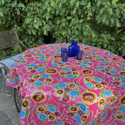 Oilcloth Bloom Pink 68" Round Tablecloth