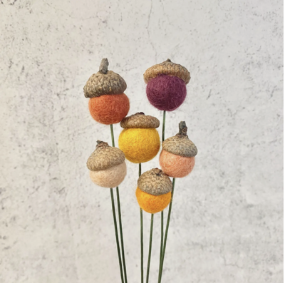 Oakwind Hollow Felted Wool Acorn Bouquet Pumpkin Spice Set of 6 