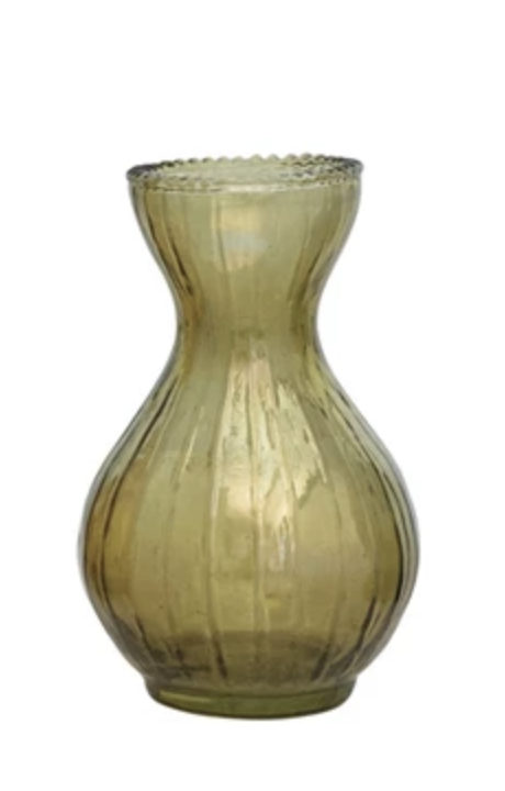 Creative Co-Op Debossed Glass Vase - Green