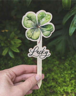 Florlette Lucky Clover Plant Tag with Greeting text