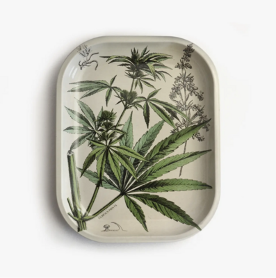 CP Small Metal Cannabis Ritual Tray/ Vintage Botanical Print TR002