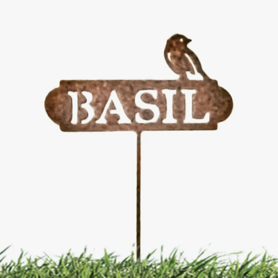 CHG Metal Rust/Nat Basil Pick Garden Art Herb (CH829-8)