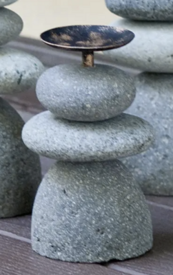 Garden Age Rock Cairn Candle Holder Triple 6"H (21311)