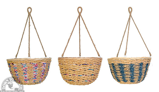 DTE Reclaimed Fabric and Seagrass Hanging Basket 14" (82360)