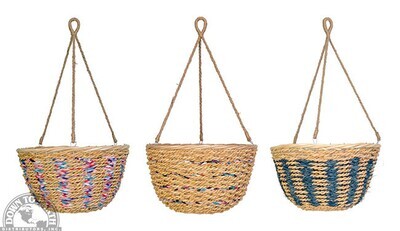 DTE Reclaimed Fabric and Seagrass Hanging Basket 14