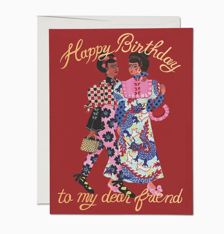 Red Cap Fashion Friends Birthday Greeting Card LLY2419