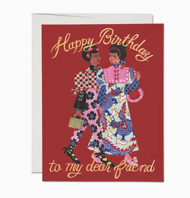 Red Cap Fashion Friends Birthday Greeting Card LLY2419