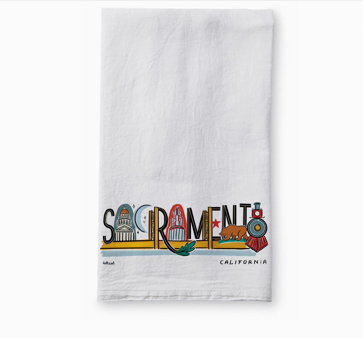 Doodles Ink Sacramento Landmark Lettering Tea Towel TT041