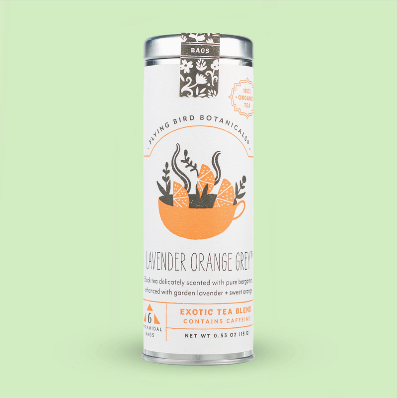 Flying Bird Botanicals Lavender Orange Grey 6 Tea Bag Tin 0466