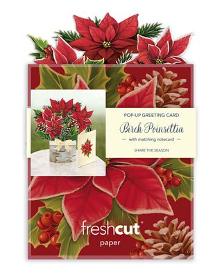 FreshCut Paper Mini Pop-Up Greeting Card -Birch Poinsettia 7418