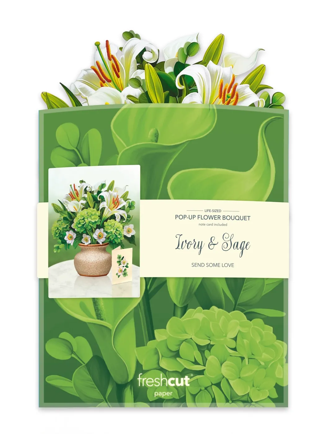 FreshCut Paper Pop-Up Greeting Card - Ivory & Sage 3736