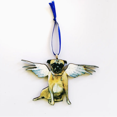 Pergamo Angel Pug Wood Ornament ORN014