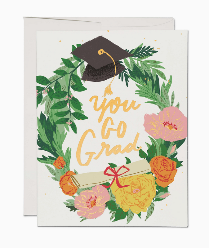 Red Cap Graduation Wreath A2 Greeting Card DYL3042