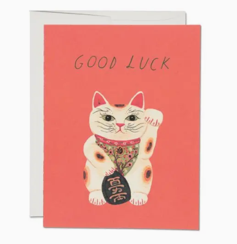 Red Cap Good Luck Kitty Encouragement Greeting Card BEC1432
