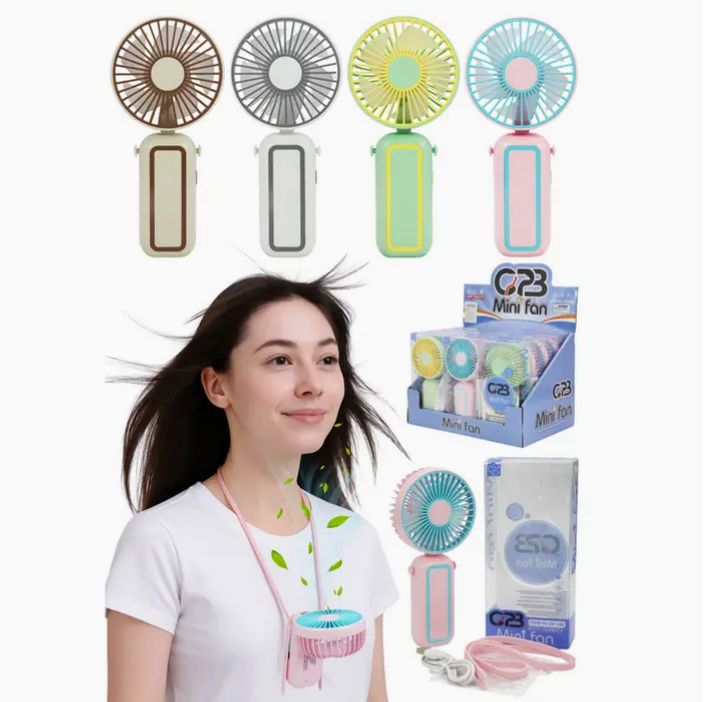 Cap Zone Pastel Matte Rotatable Hand Held Neckband Fan - Assorted