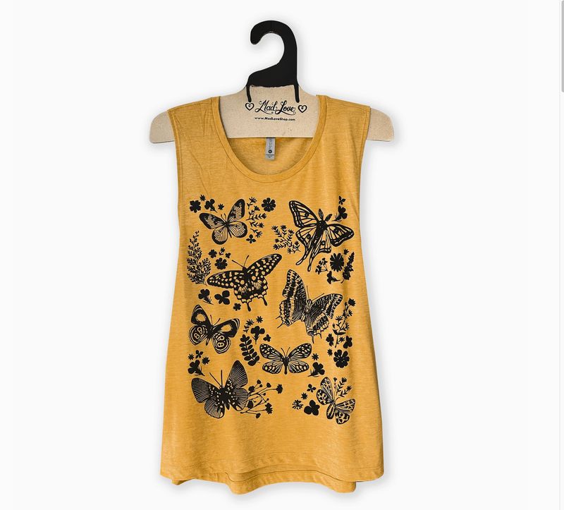 Mad Love Mustard Muscle Tank Moths & Butterflies