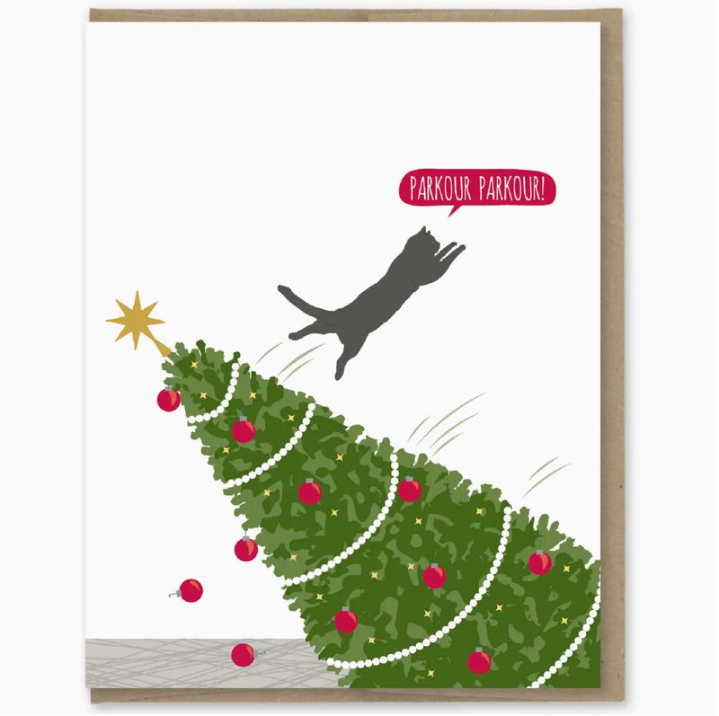 Modern Printed Matter Parkour Cat Christmas Card HD155