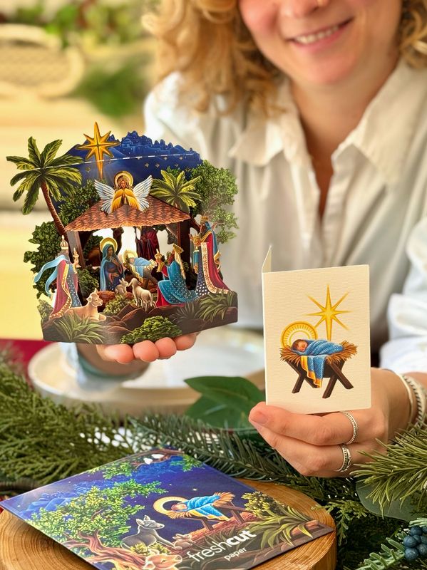 FreshCut Paper Mini Starlit Nativity Greeting Card - 7444