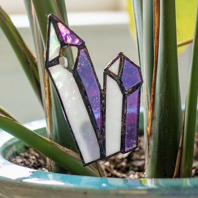 Lost & Found Designs Stained Glass Crystal Plant Stake - Cluster 2 Cosmic & Cool
