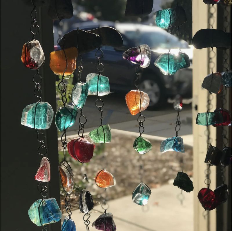 ApricotMint Recycled Art Glass & Rock Rain Chain 6'  A240105