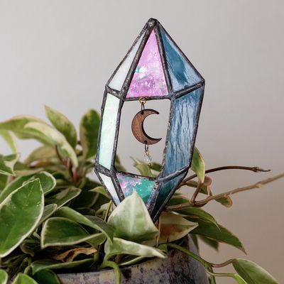 Lost & Found Designs Stained Glass Crystal Plant Stake - Cluster 3 Cosmic & Cool