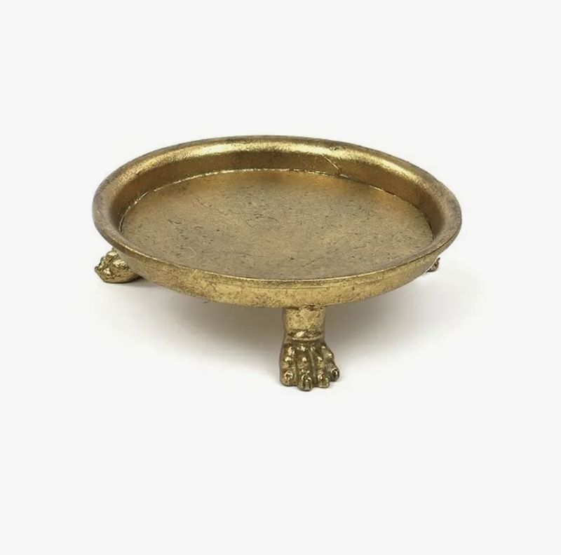 VV Pewter Round Claw Foot Dish with Gold Leaf M-DISH-RDL
