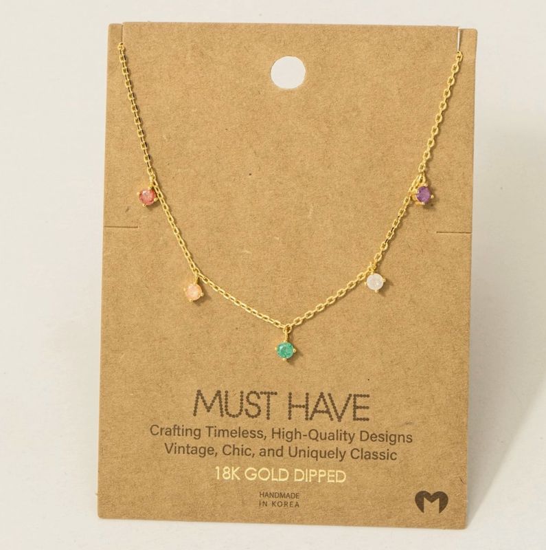 Fame Accessories Crystal Stud Drop Necklace NN3346 - Gold