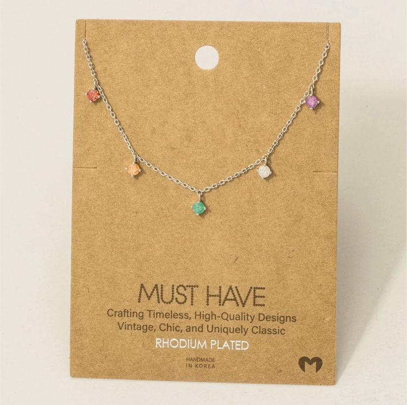 Fame Accessories Crystal Stud Drop Necklace - Silver