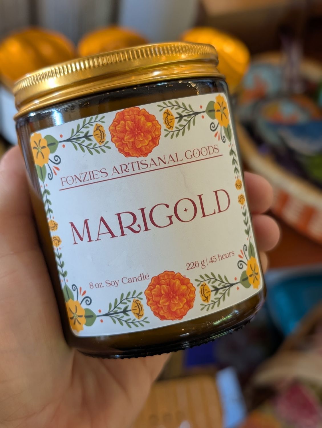 Fonzie's Artisanal Goods Marigold  8 oz Amber Jar Candle