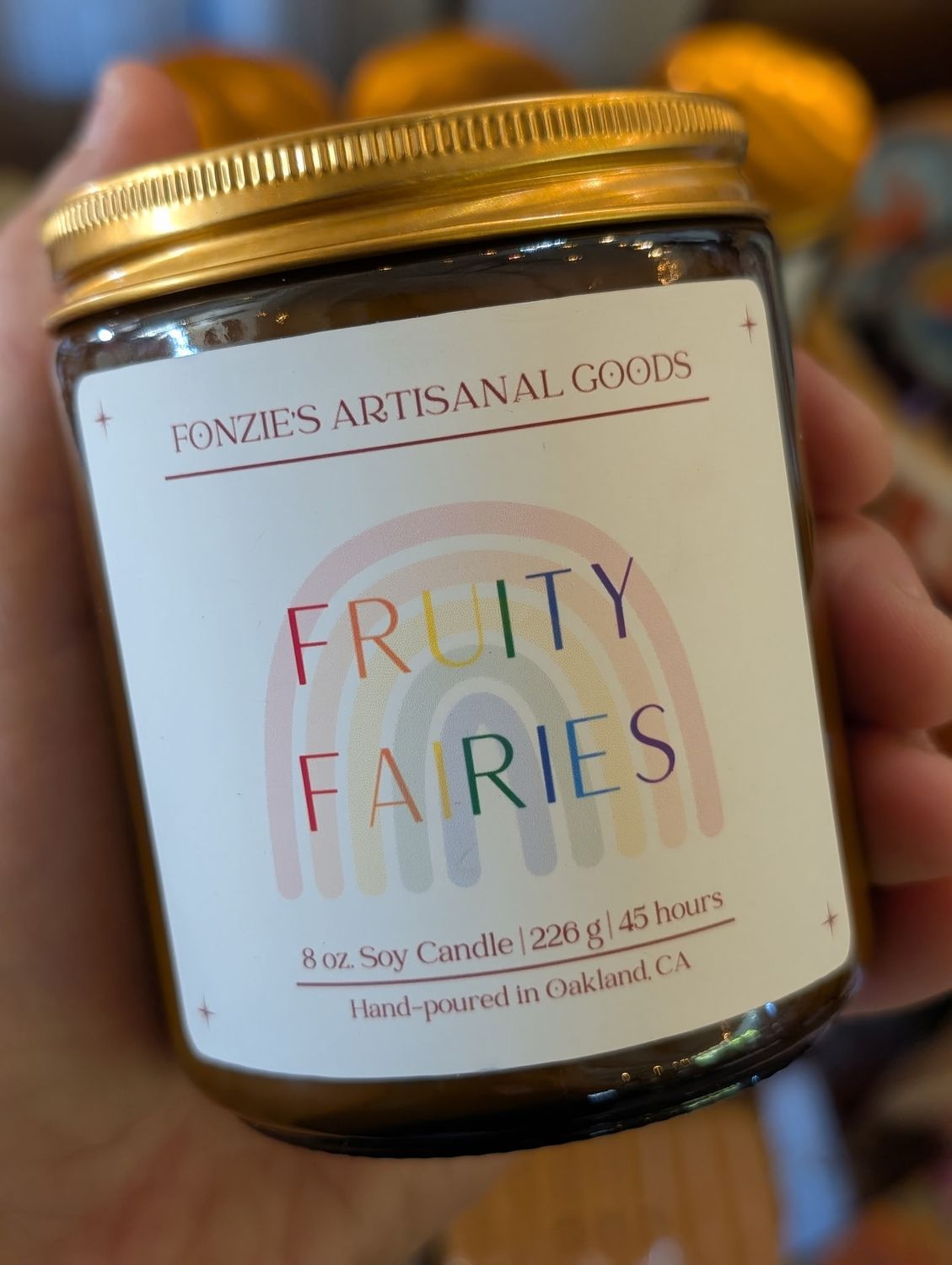 Fonzie's Artisanal Goods Fruity Faries 8 oz Amber Jar Candle