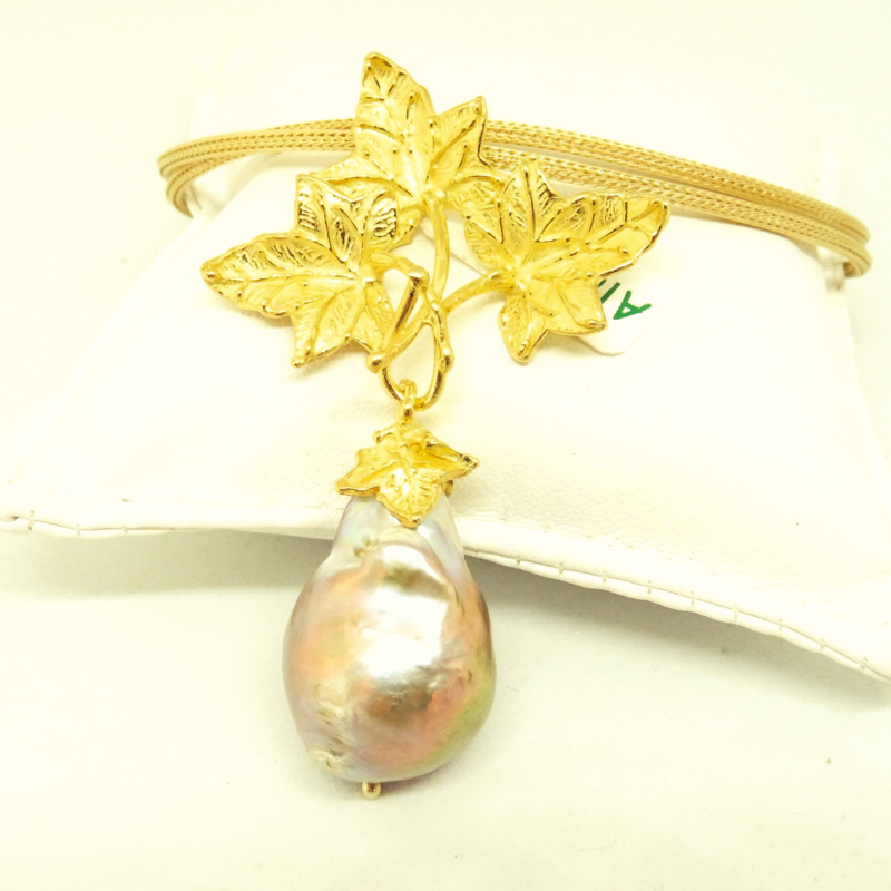 Ciondolo in argento 925 dorato con perla d'acqua dolce barocca_L31P1