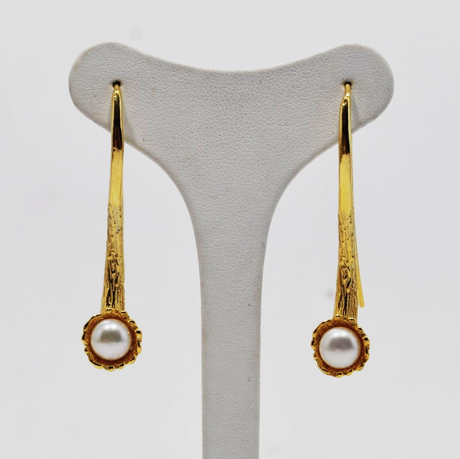 Orecchini pendenti in argento 925 dorato con perla d'acqua dolce_L15O3
