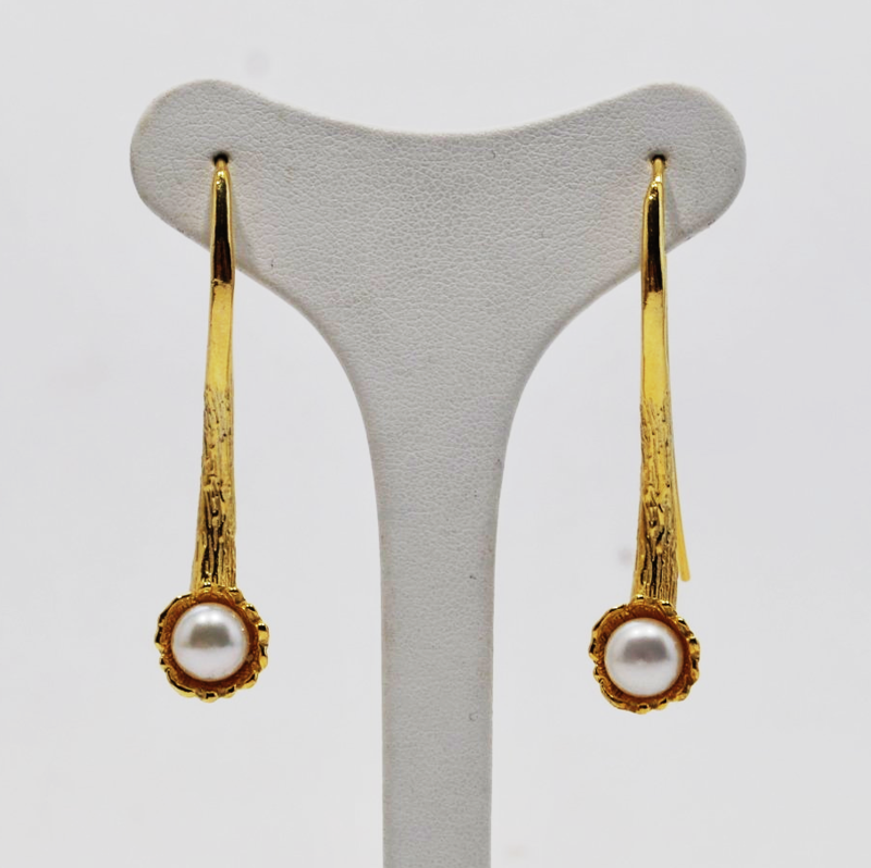 Orecchini pendenti in argento 925 dorato con perla d'acqua dolce_L15O3