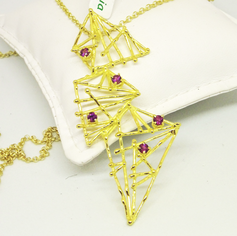 Ciondolo in argento 925 dorato con pietra rodolite_L30P3