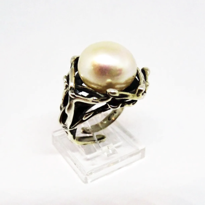 Anello in argento 925 brunito con perla d'acqua dolce_L34A4