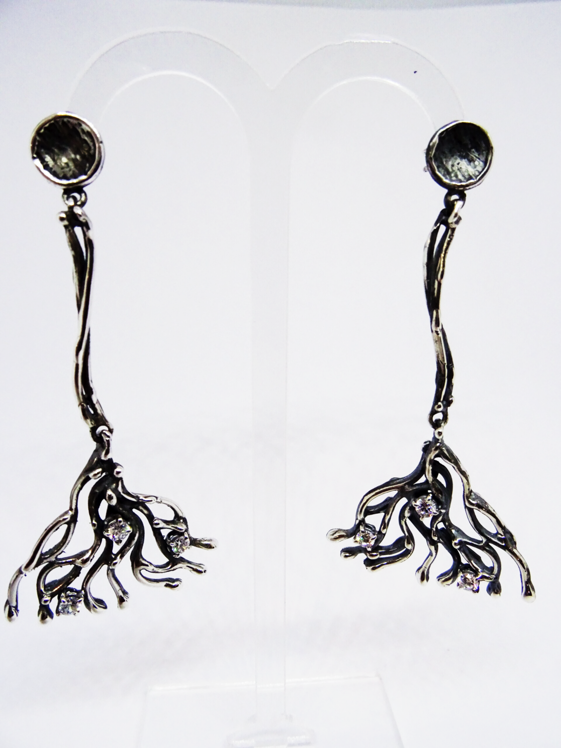 Orecchini pendenti in argento 925 brunito con zirconi_L34O4