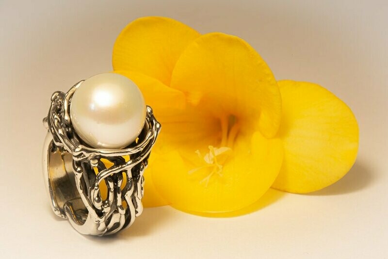 Anello in argento 925 brunito con perla d'acqua dolce_L34A3