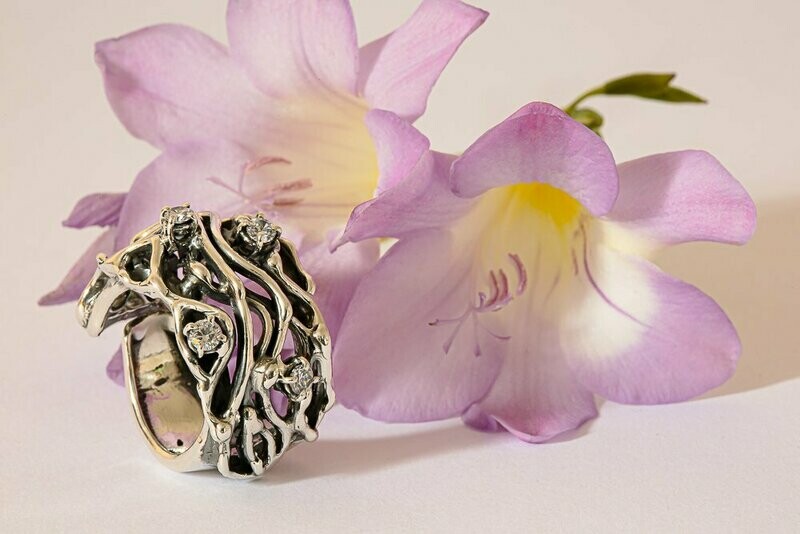 Anello in argento 925 brunito con zirconi_L34A1