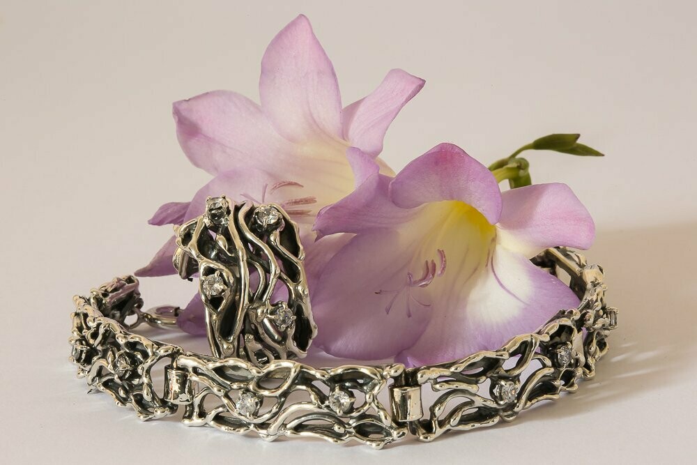 Bracciale in argento 925 brunito con zirconi_L34BR