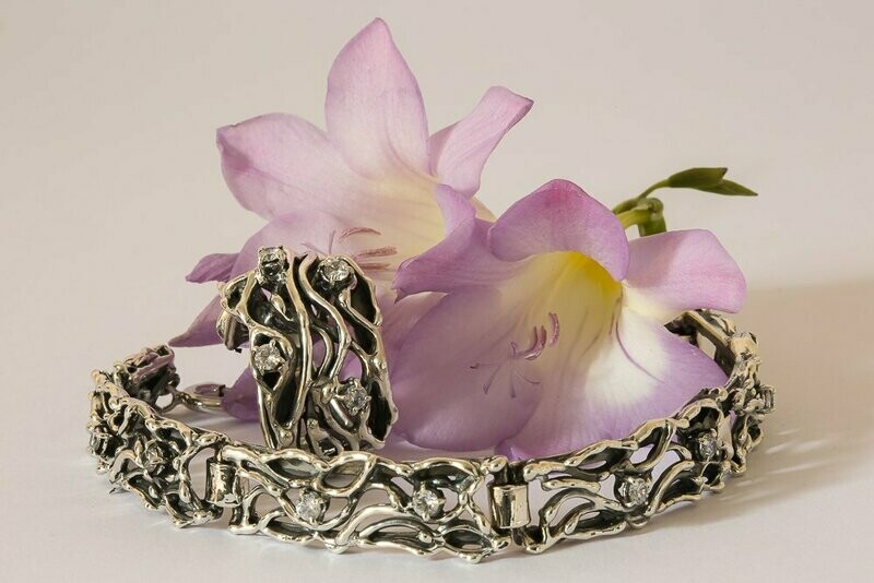 Bracciale in argento 925 brunito con zirconi_L34BR