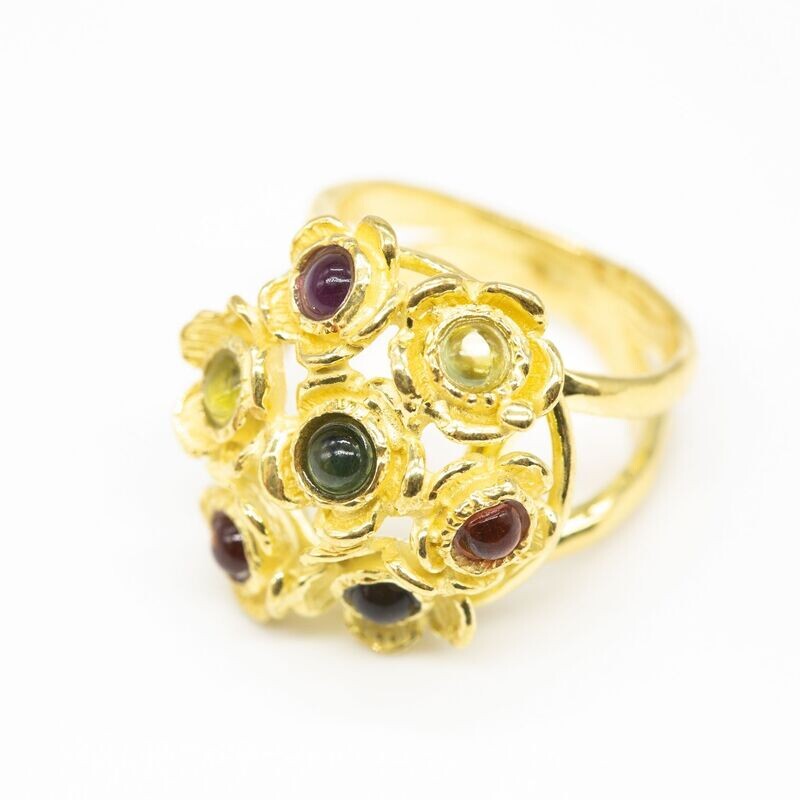 Anello in argento 925 dorato con pietre dure_L56A2
