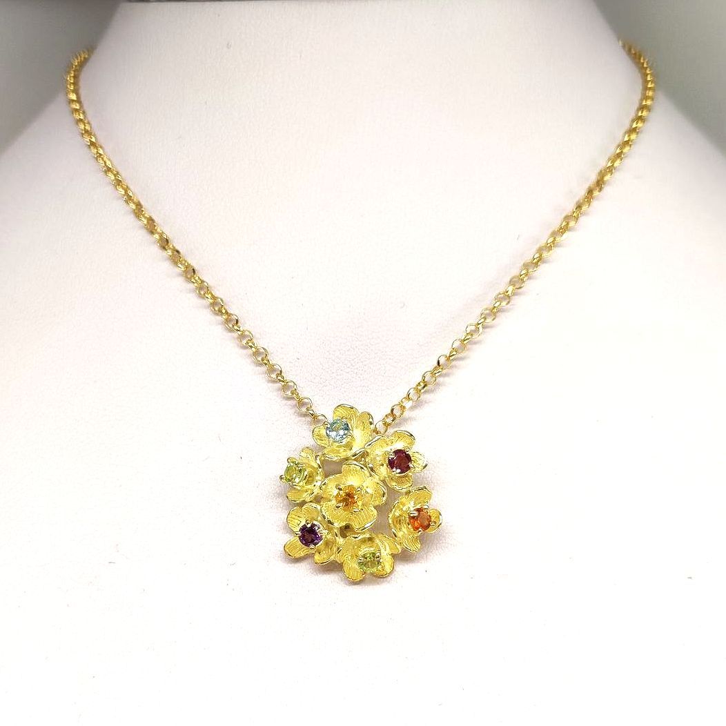 Pendente in argento 925 dorato con pietre dure_L56FP2