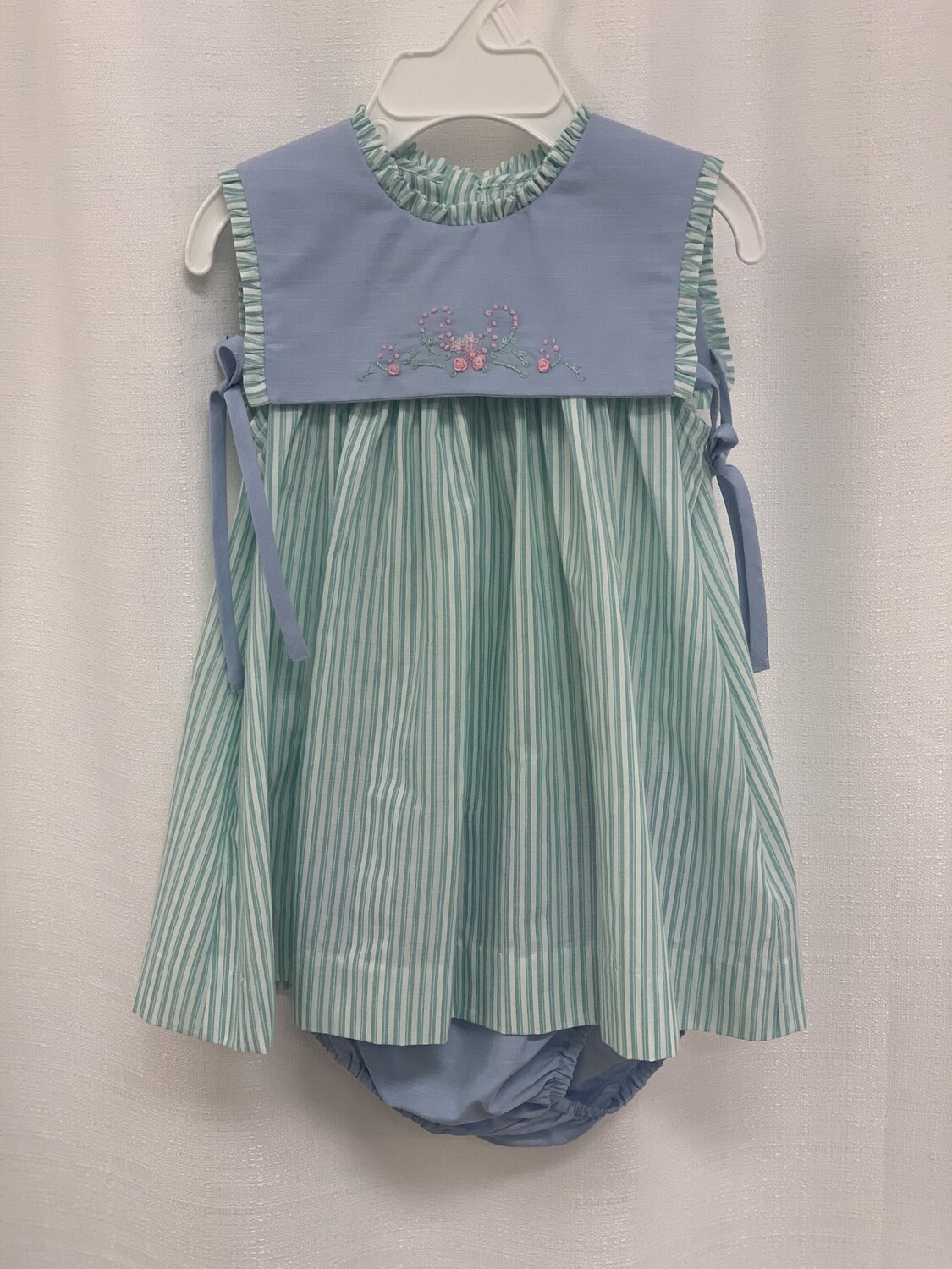 Sophie & Lucas Green Stripe Embroidered Dress