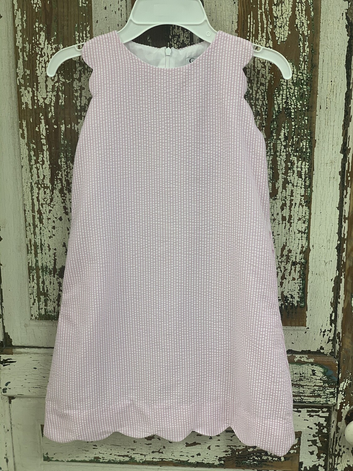 Gabby Scalloped Light Pink Seersucker Dress 1206
