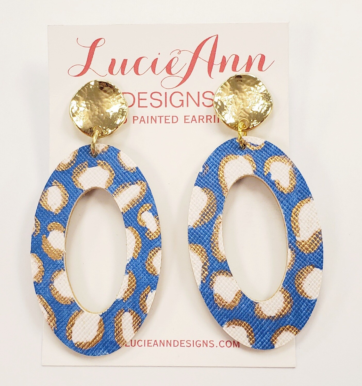 Oval Leather Hoops- Blue Leopard