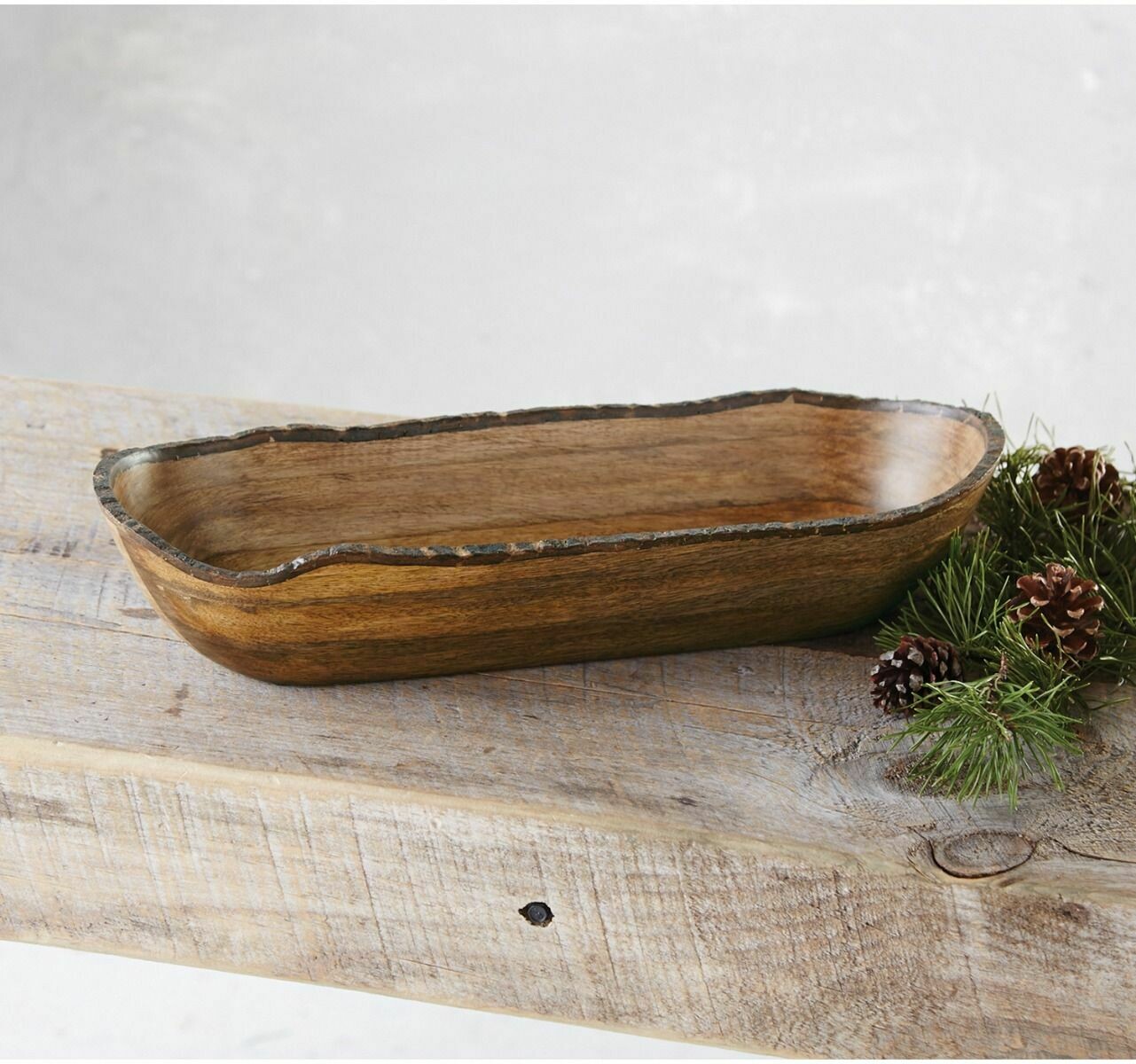 Mud Pie Bark Wood Oval Bowl