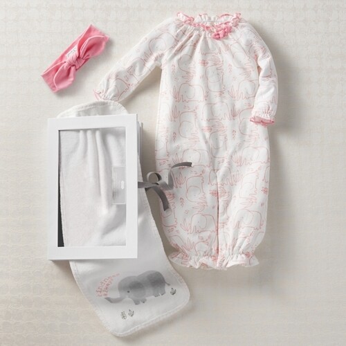 MudPie Pink Elephant Sleeper Gown Set 0-3M