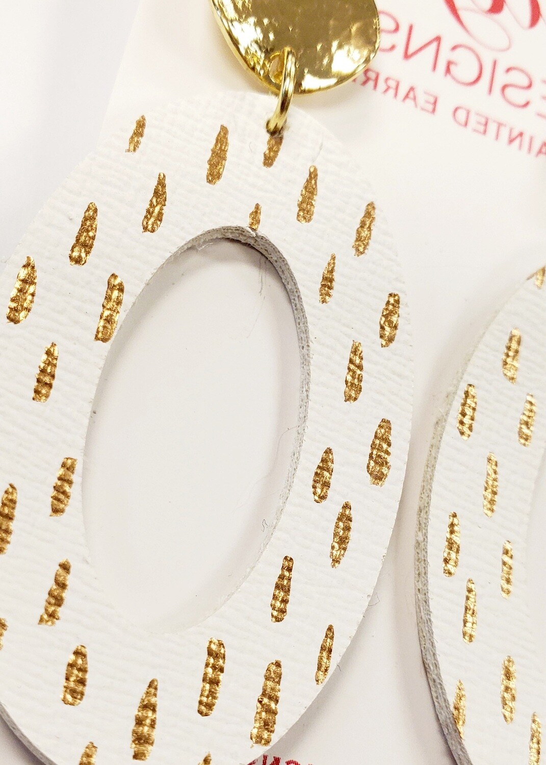 Oval Leather Hoops- White/Gold