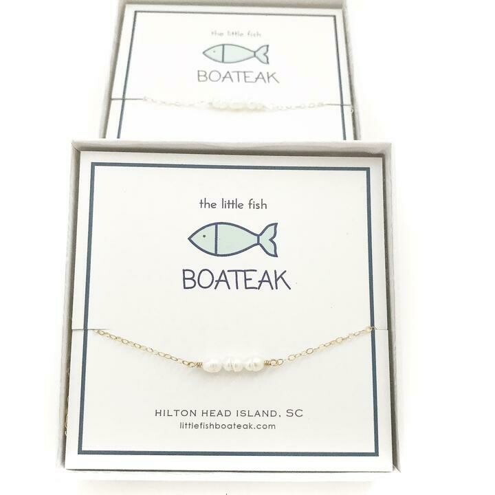 Little Fish Boateak Pearl 3 Bead Necklace- Gold