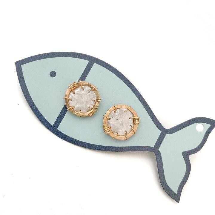 Little Fish Boateak Porthole Stud Earrings- Mother of Pearl